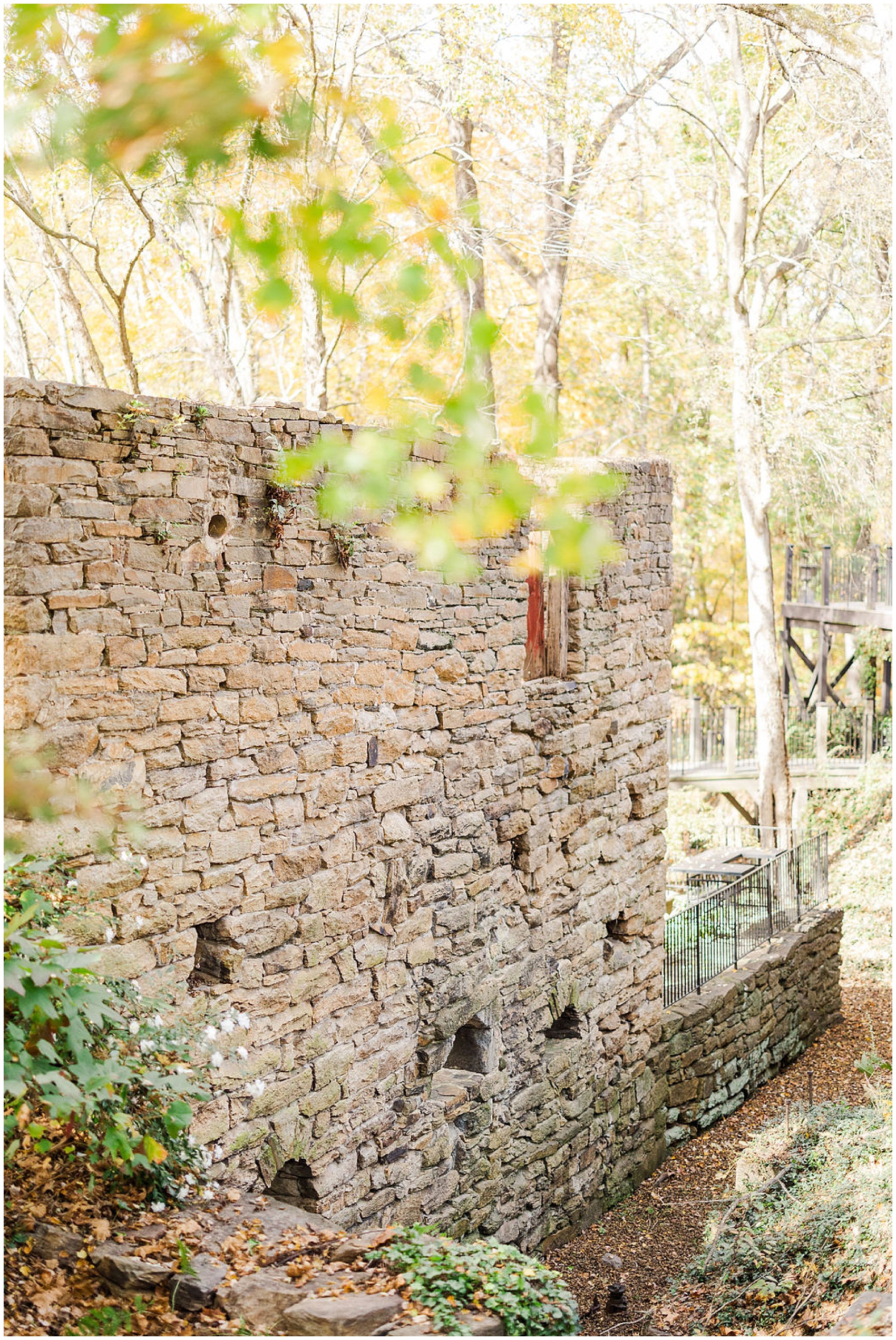 Stone wall outside of the The Mill at Fine Creek Wedding Venue