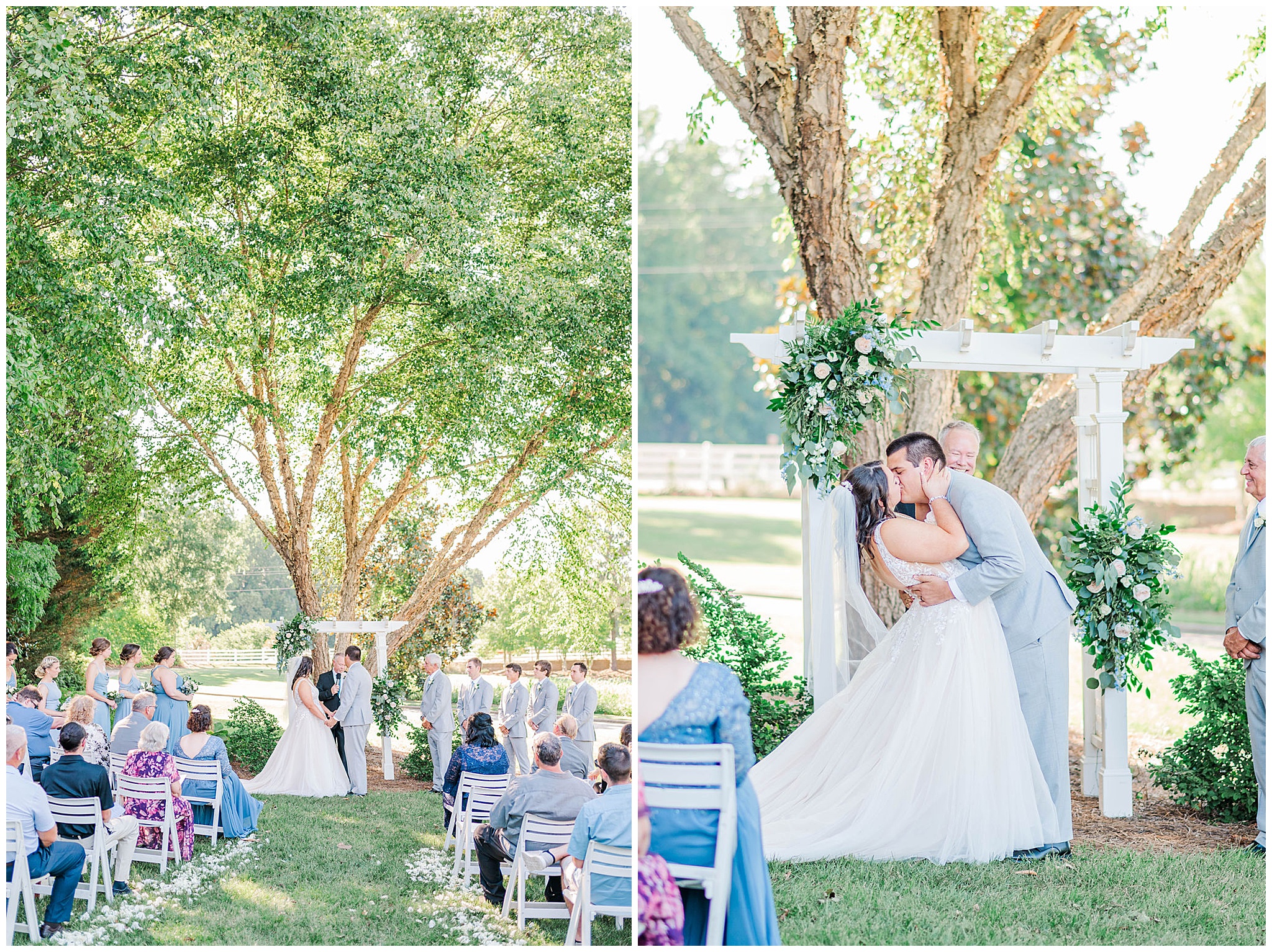 bride and groom sharing a kiss during their wakefield plantation wedding