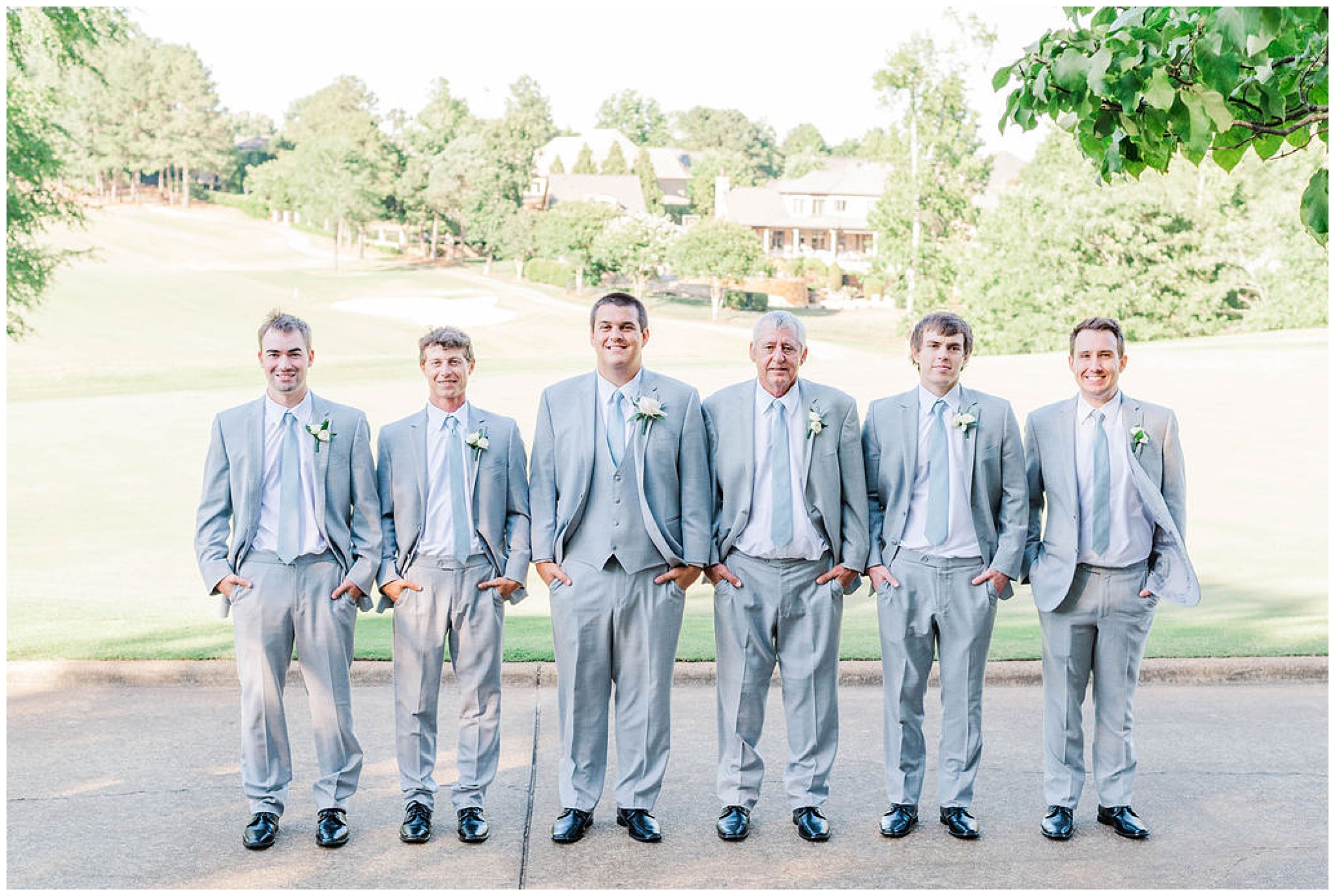 groomsmen in grey suits at a wakefield plantation wedding