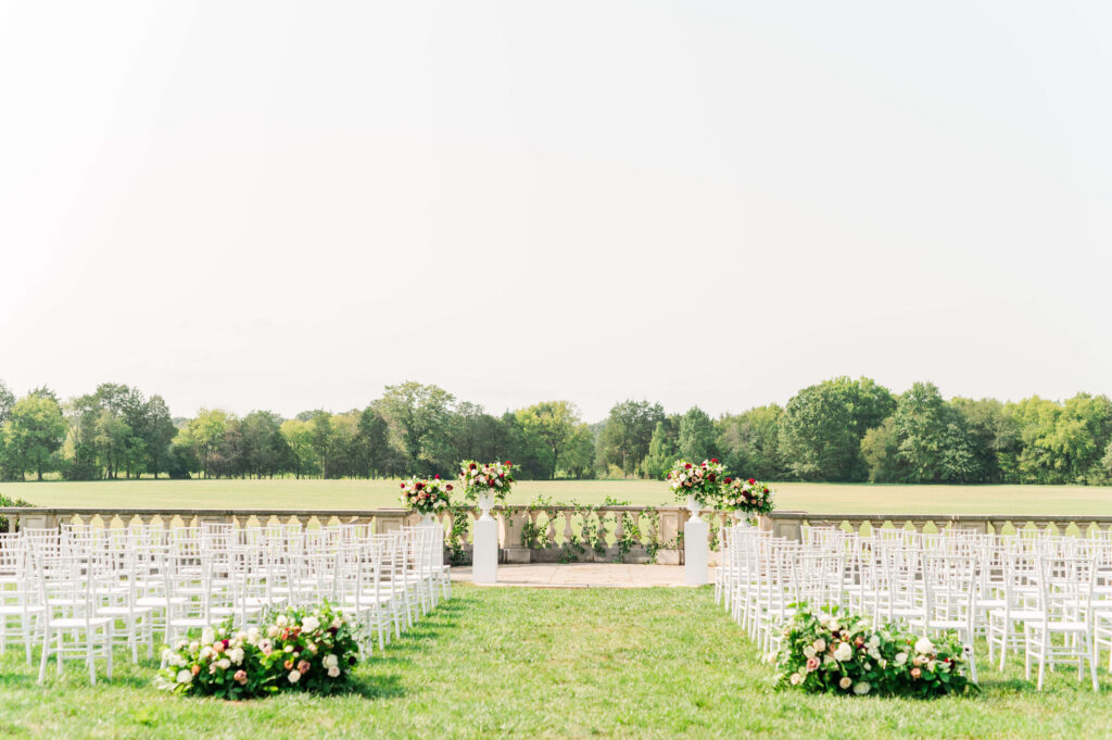 outdoor ceremony on lawn at Great Marsh Estate wedding venue