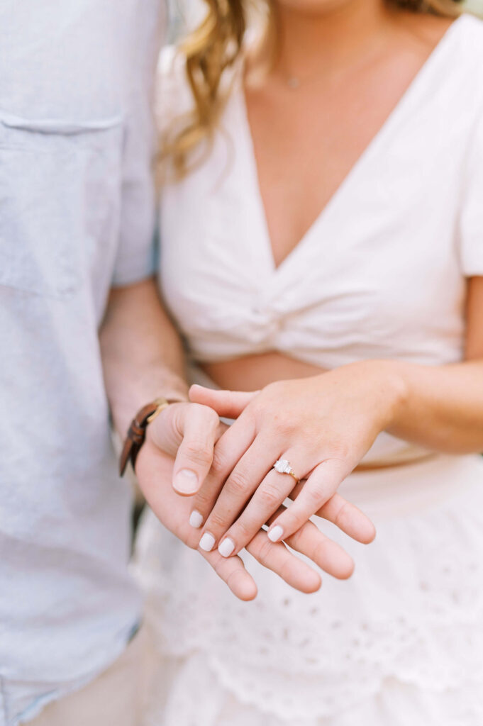 Engagement ring photo while on brides hand