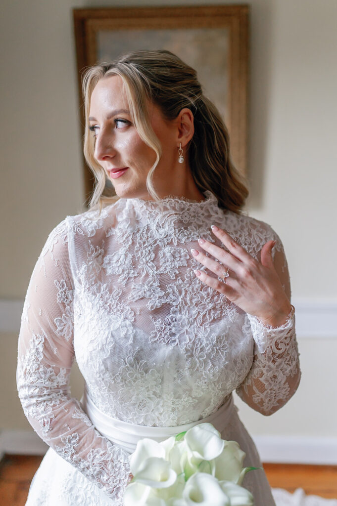 Bridal portrait in lace wedding dress